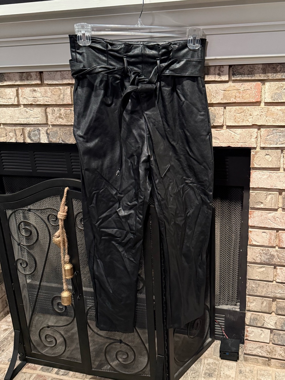 Faux leather paper bag waist pant, black, size Small, EUC